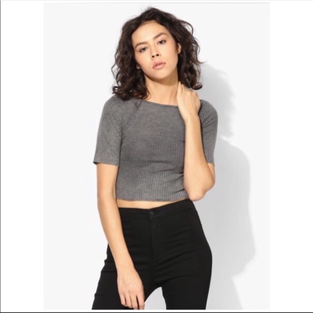 NWT Grey Topshop Slash Cropped Tee